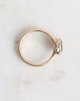 Gold ring with a small barnacles on a light marble background