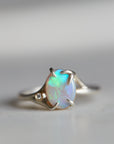 Opal Bramble ring with diamond, straight on. made from silver with 14k gold