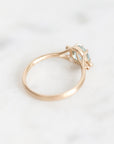 Back of gold gemstone ring with branching prongs
