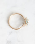 Top view of gold ring with branchy prongs and berries.