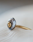 Hannah Blount Jewelry Tahitian Keshi Pearl Ring with Gold Lady- in 18k gold