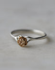 little rose garden ring, silver band with gold rose