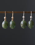 Nephrite jade drop earrings with silver and gold shells