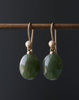Nephrite jade drop earrings with gold shell