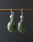 Nephrite jade drop earrings with silver shell