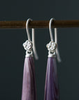 long purple quahog seashell drops set under silver rose ear wires