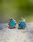 lightning ridge black opal beetle insect vanity studs by hannah blount jewelry