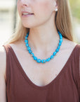 kingman Turquoise beaded necklace with red silk by hannah blount