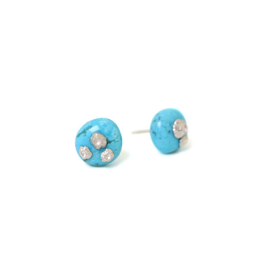 Kingman Turquoise Ruthie B. Studs with silver barnacles - Hannah Blount Jewelry