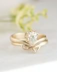 Antique Egg Diamond Vanity Ring paired with little gold branch band by Hannah Blount