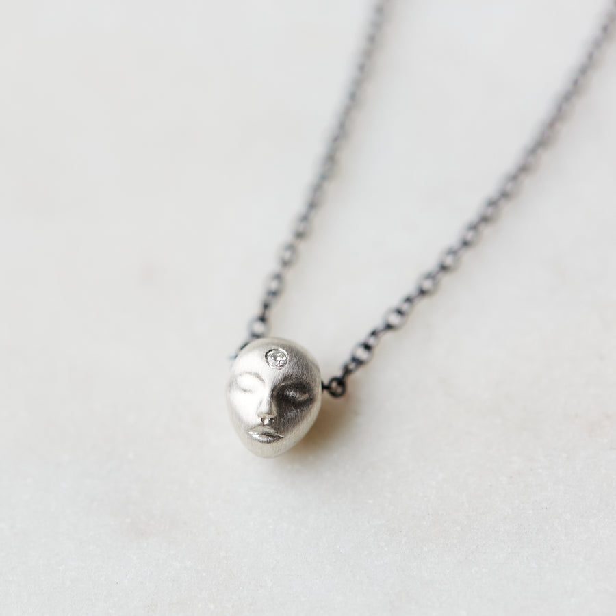 Little cameo silver necklace with diamond by Hannah Blount