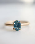 0.88ct Montana Sapphire Vanity Ring in 14k solid gold with four prongs.