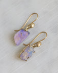 purple opal drop earrings with gold faces