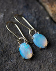 Coober Pedy opal dangle earrings in gold by Hannah Blount