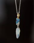Double raw opal cameo necklace with crescent moon by Hannah Blount