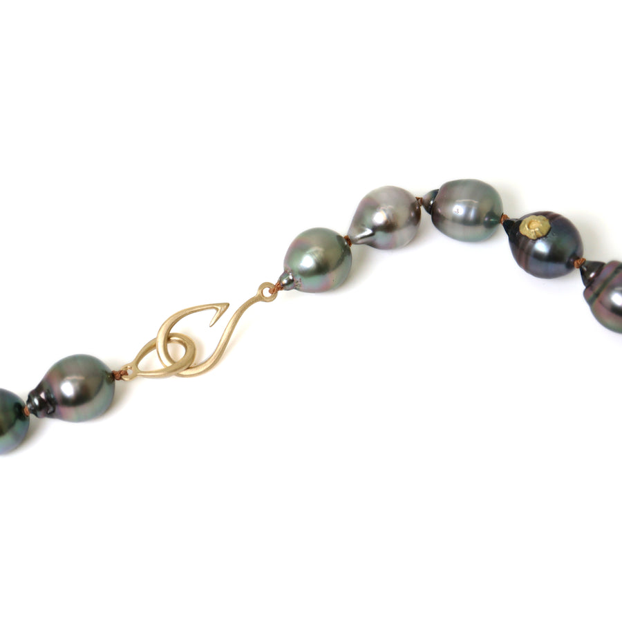 Tahitian pearl necklace with gold barnacles by Hannah Blount