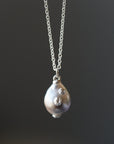 Tahitian pearl necklace with silver barnacles by Hannah Blount