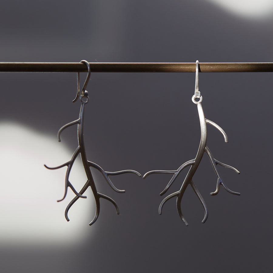 silver branch earrings by Hannah Blount