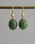Nephrite jade drop earrings with gold shell