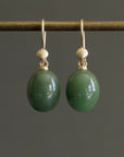 Nephrite jade drop earrings with gold shell