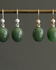 Nephrite jade drop earrings with silver and gold shell ear wires