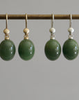 Nephrite jade drop earrings with silver and gold shell ear wires