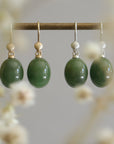 Nephrite jade drop earrings with silver and gold shell ear wires