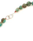 Kingman turquoise necklace with coral-hued silk and silver clasp by Hannah Blount