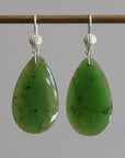 green teardrops under silver scallop ear wires