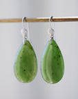 green teardrops under silver scallop ear wires