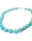 Kingman turquoise Ruthie B. necklace with red silk and gold clasp by Hannah Blount