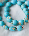Kingman turquoise Ruthie B. necklace with red silk and gold clasp by Hannah Blount