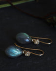 labradorite marquise drop earrings with rose garden ear wires