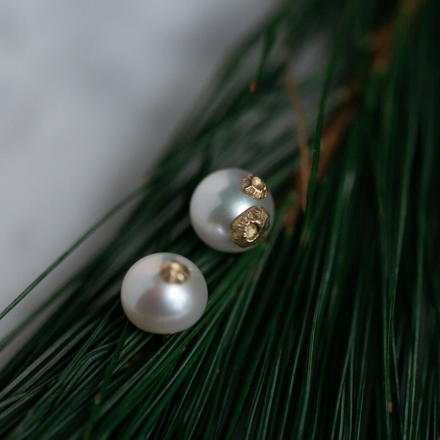 little freshwater pearl studs with gold barnacles by hannah blount