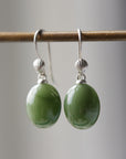 Nephrite jade drop earrings with silver shell