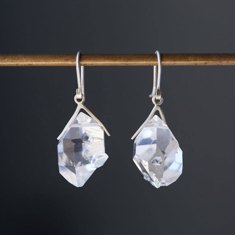 Large herkimer drop earrings in silver by Hannah Blount