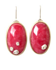 Rhodonite gold earrings with silver barnacles by Hannah Blount
