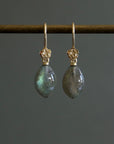 labradorite marquise drop earrings with rose garden ear wires