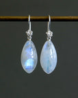 moonstone drop earrings with silver rose ear wires