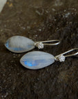 moonstone drop earrings with silver rose ear wires