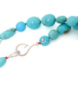 Kingman turquoise double-strand necklace with coral-hued silk and silver clasp by Hannah Blount