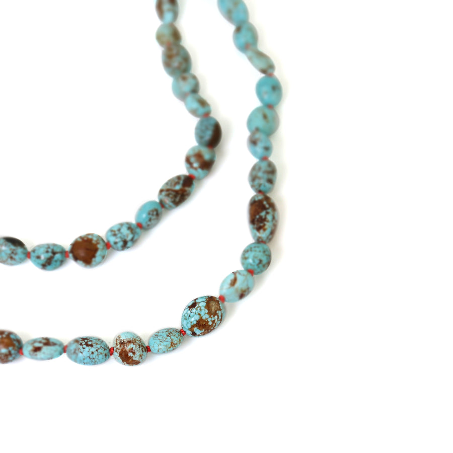 Kingman turquoise necklace red silk by Hannah Blount