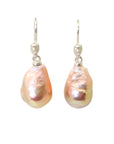 peach freshwater baroque pearl drop earrings with silver ear wires with cameo faces by hannah blount jewelry