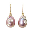 pink freshwater baroque pearl earrings with gold ear wires and silver barnacles by hannah blount jewelry
