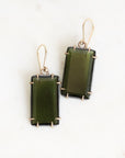 green rectangular shaped stone earrings