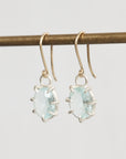 Pair of earrings with light blue gemstones on a white background