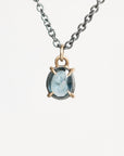 Blue stone pendant held in gold prongs