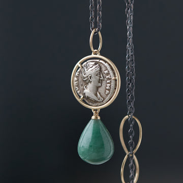 Ancient Empress Faustina The Elder Coin Vanity Necklace with Aventurine-Hannah Blount Jewelry