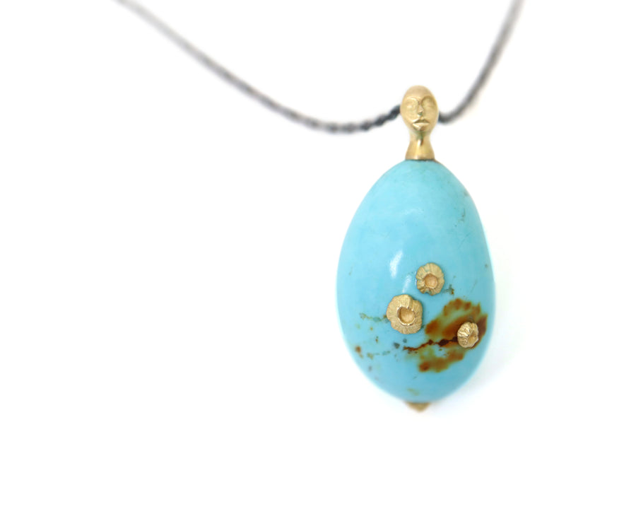 Grand Turquoise Cameo Necklace with Barnacles-Hannah Blount Jewelry