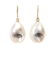 Mother of Pearl Lover's Eye Flare Scrimshaw Earrings-Hannah Blount Jewelry